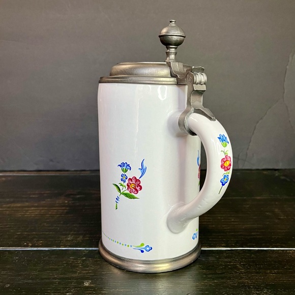 Tin Hinged Lid German Stein Marked Erbo Zinn On Back Front Inscription 125 Yr - Picture 4 of 15